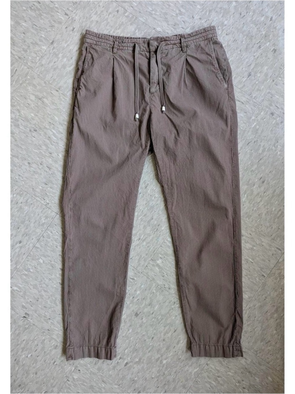 Yan Simmon Mens Linen Life Joggers Brown Pinstripe Made in Italy 32